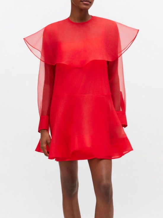 Ganni Dresses & Skirts - Ganni Size 6 Red Organza Circle Collar Dress